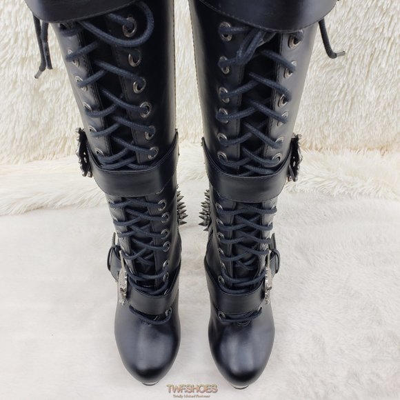 Muerto Goth Punk Bone Heel Spiked Skull Buckle Knee Boots RESTOCKED - Picture 13 of 15